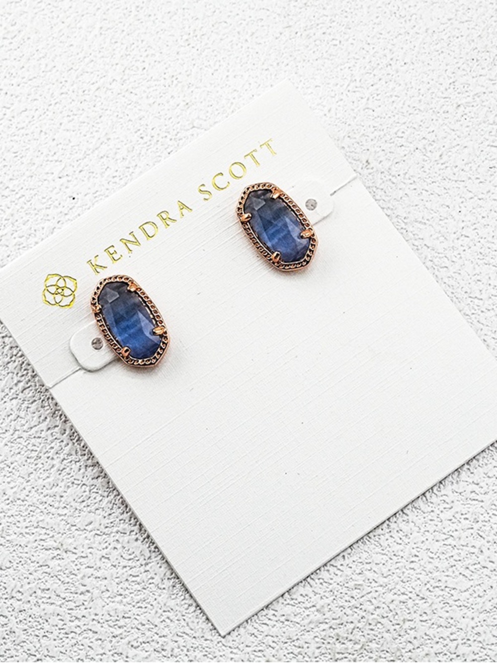 Kendra Scott Faceted Blue Stone Rose Gold Halo Studs